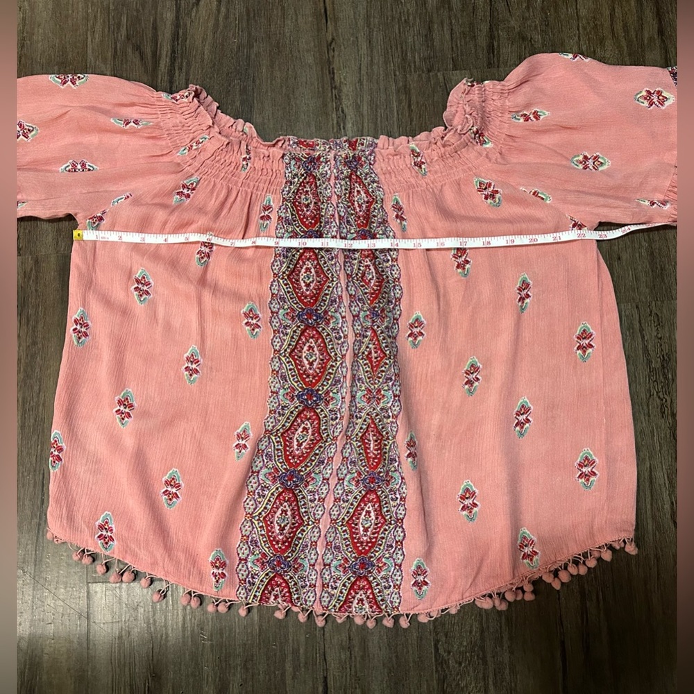 RAGA Boho Blouse with Pom Pom Trim. Size L - Picture 9 of 10